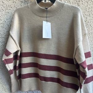 Striped Beige and Burgundy Women's Sweater